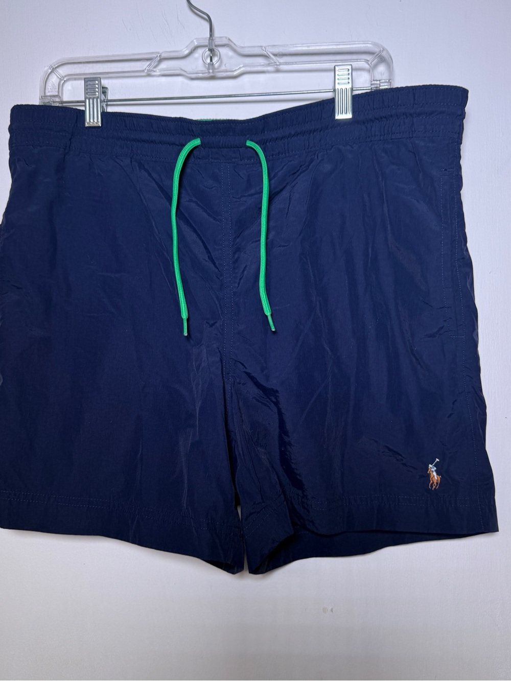 Polo by Ralph Lauren Navy Men’s Swim Trunk with Green Drawstring Small